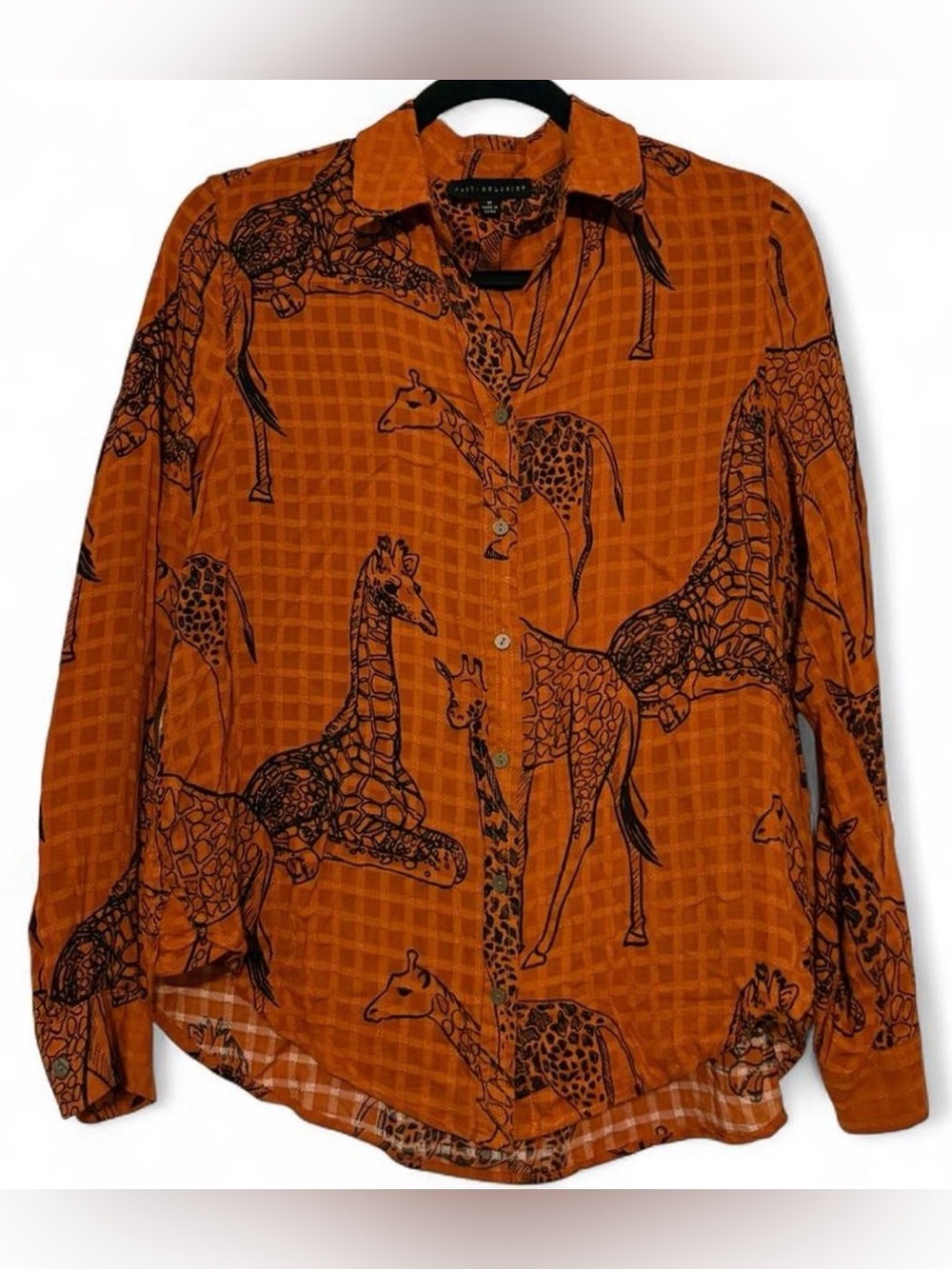 Rust Orange Giraffe Print Button-Up Shirt
